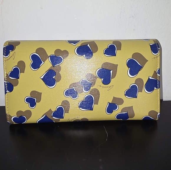Gucci Continental Flap Calfskin Heartbeat Print Yellow Wallet - Picture 2 of 11